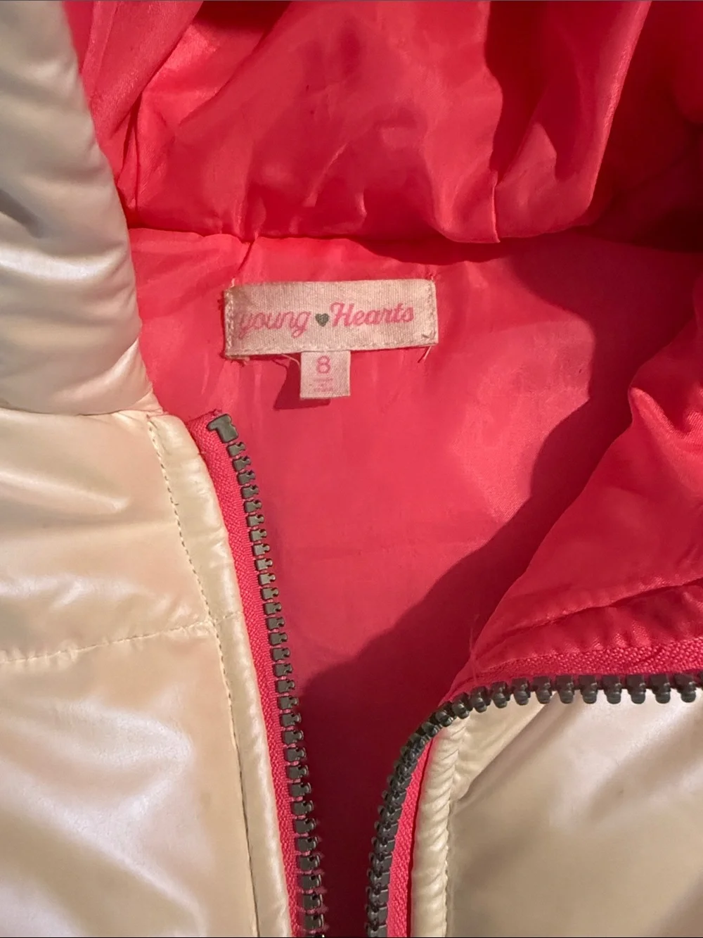 Girls' White Puffer Hooded Vest with Pink Lining
